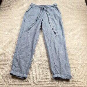 Max Studio Linen Blend Pants Women's Medium Blue Pinstripe Coastal Beachy Summer